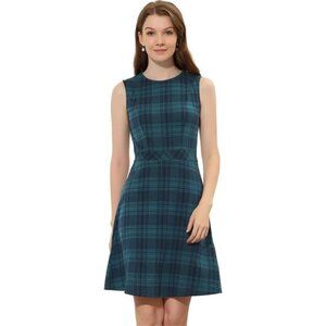 Women's Plaid Dress Sleeveless A Line Green Blue